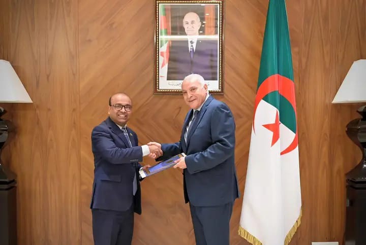 H.E. Md. Najmul Huda presenting his copies of Credential to the Foreign Minister of Algeria