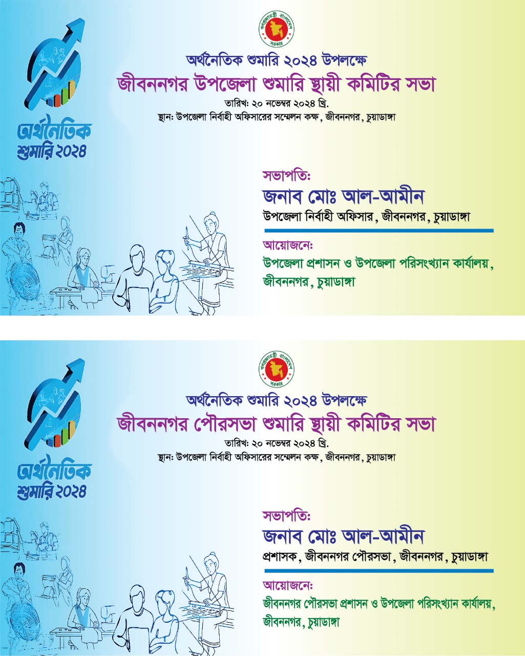 অর্থনৈতিক শুমারি-২০২৪ প্রকল্প শুমারী স্থায়ী কমিটির সভার ব্যানার