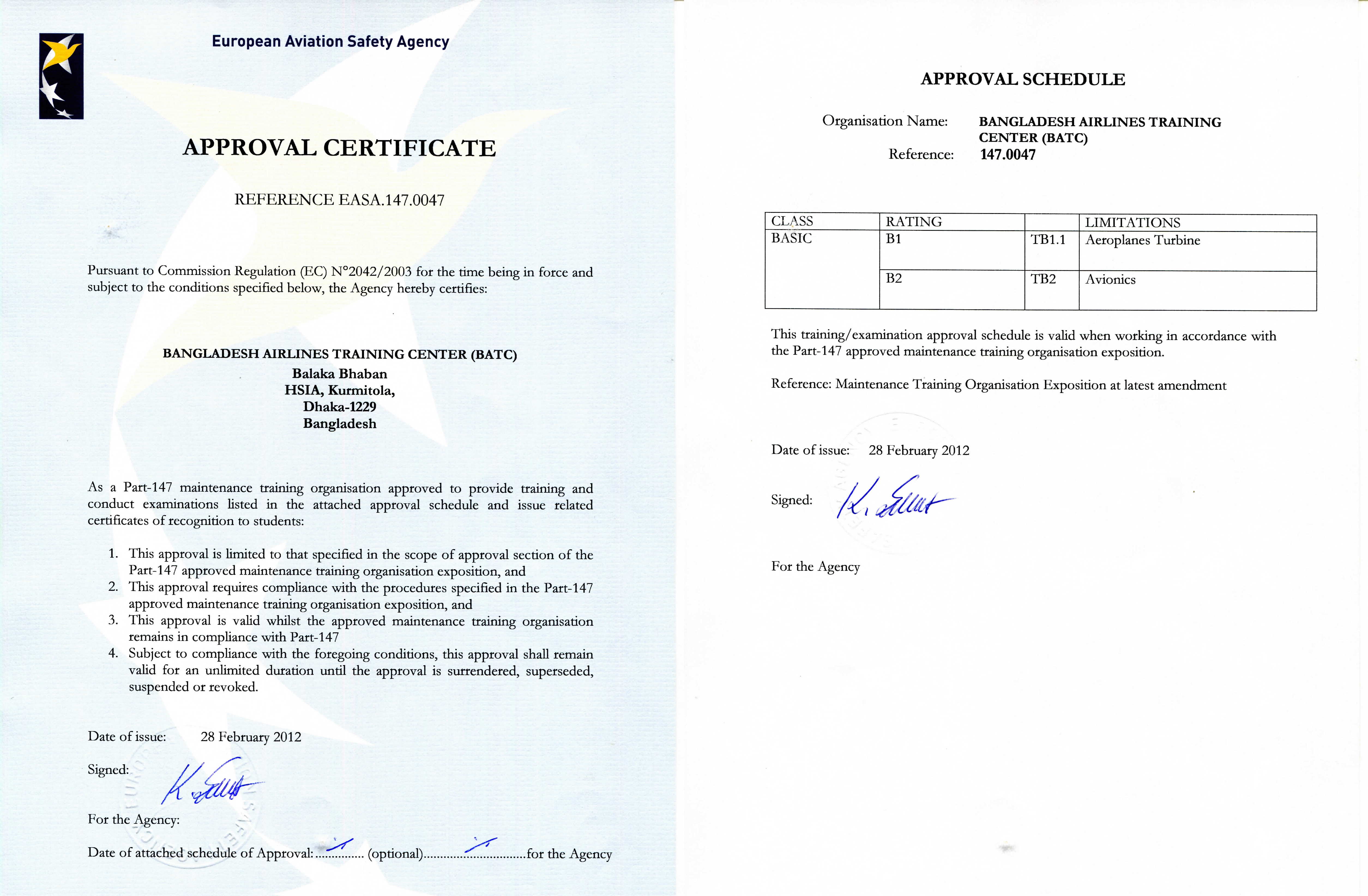 2012 EASA Approval for BATC