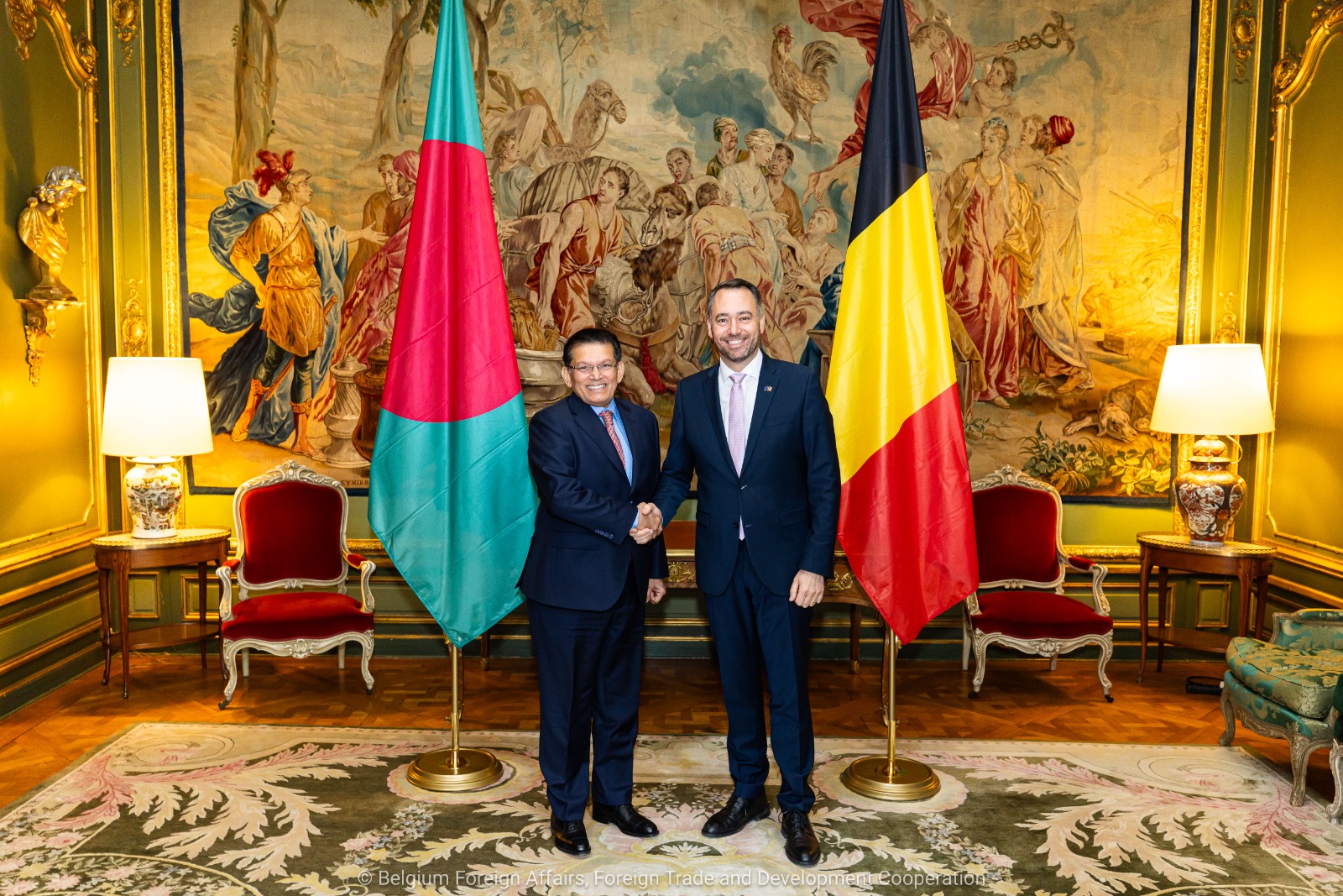Meeting between H.E. Dr. Khalilur Rahman, Hon’ble Foreign Minister of Bangladesh and H.E. Mr. Maxime Prévot, Deputy Prime Minister and Minister of Foreign Affairs, European Affairs and Development Cooperation, Kingdom of Belgium, Egmont Palace, Brussels).