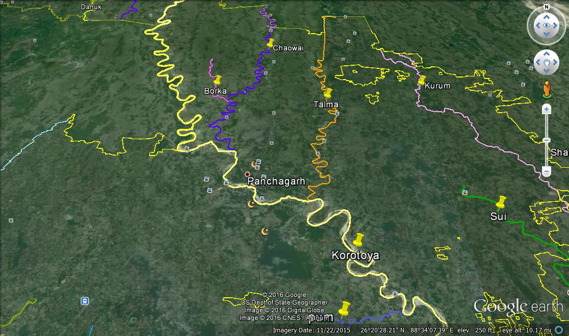 River showing in Google Map in Panchagarh Sadar.