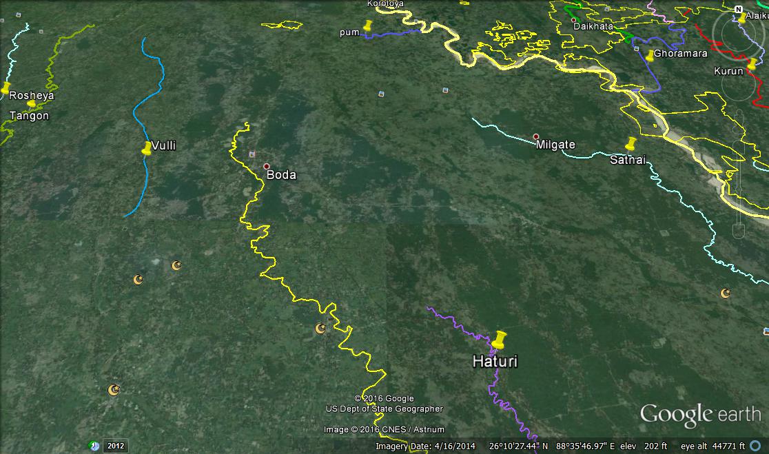 River showing in google map in Boda.