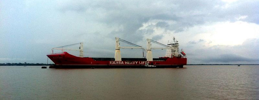 কানাইনগর গ্রাম থেকে দেখা বন্দরগামী জাহাজ