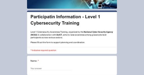 Participatin Information - Level 1 Cybersecurity Training
