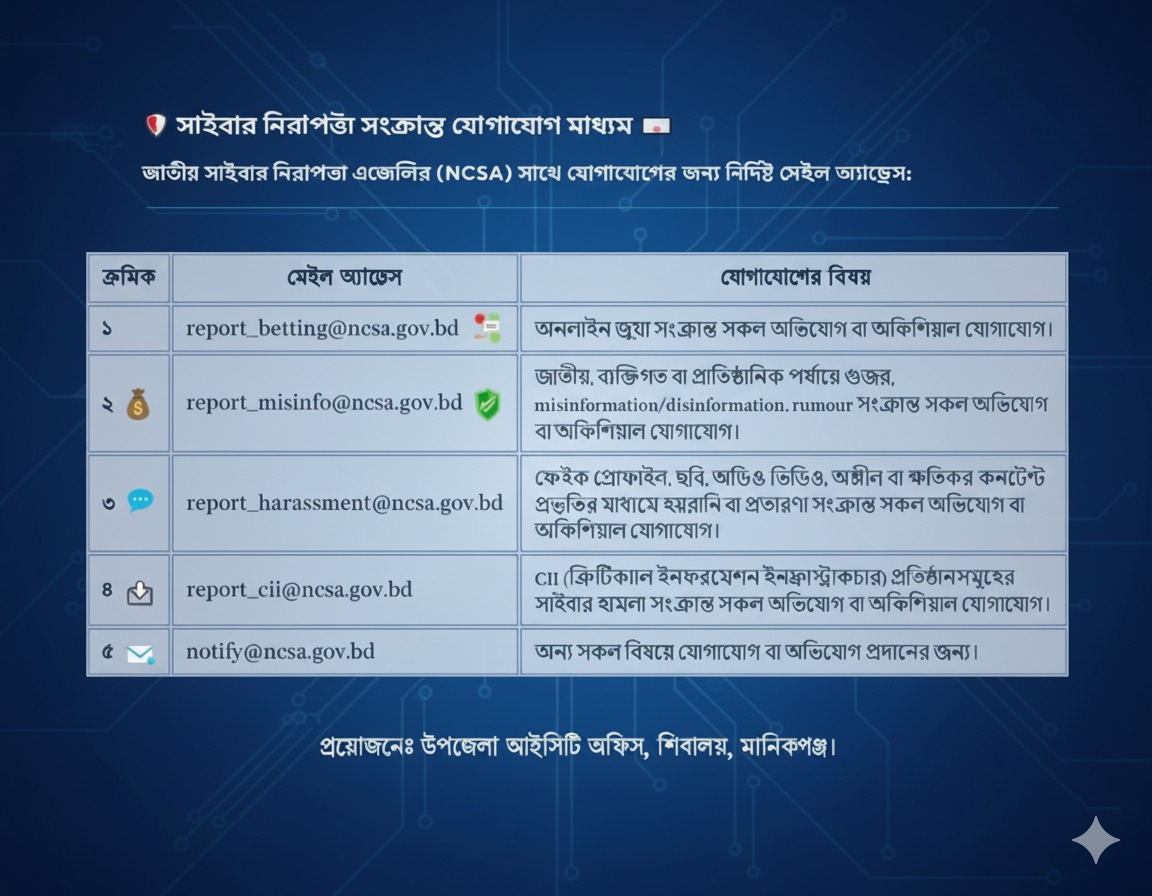 সাইবার নিরাপত্তা সংক্রান্ত যোগাযোগ মাধ্যম