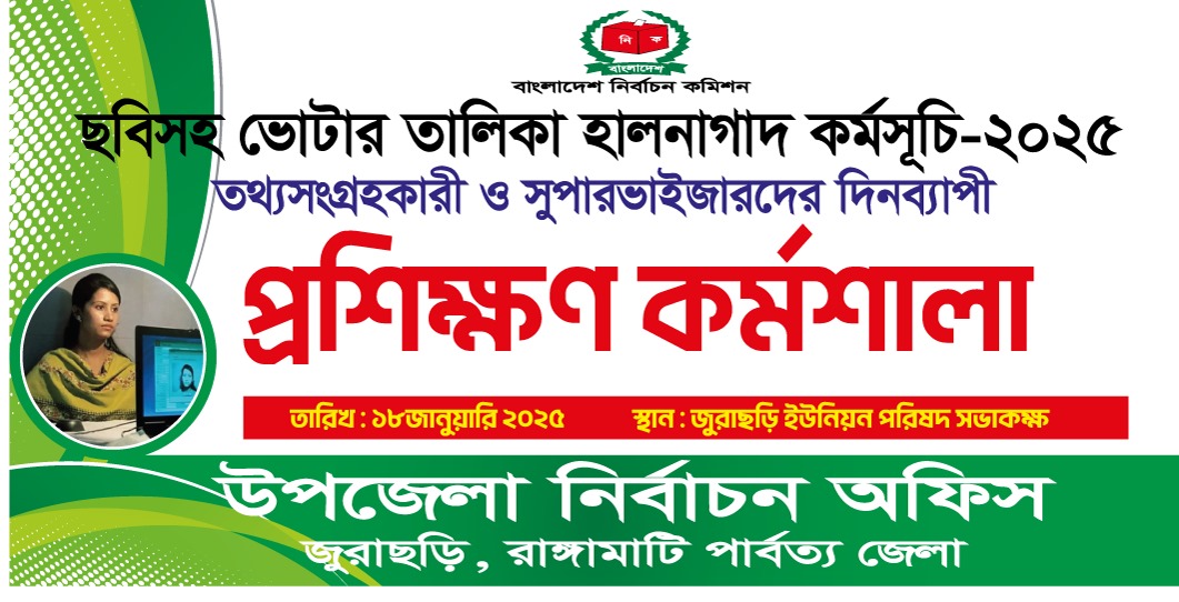 ছবিসহ ভোটার তালিকা হালনাগাদ কর্মসূচি- ২০২৫, তথ্য সংগ্রহকারী ও সুপারভাইজারদের দিনব্যাপী প্রশিক্ষণ কর্মশালা।