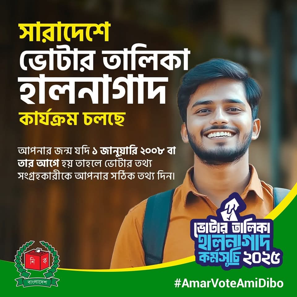 ভোটার তালিকা হালনাগাদ কর্মসূচি-২০২৫ এর পোস্টার/ব্যানার