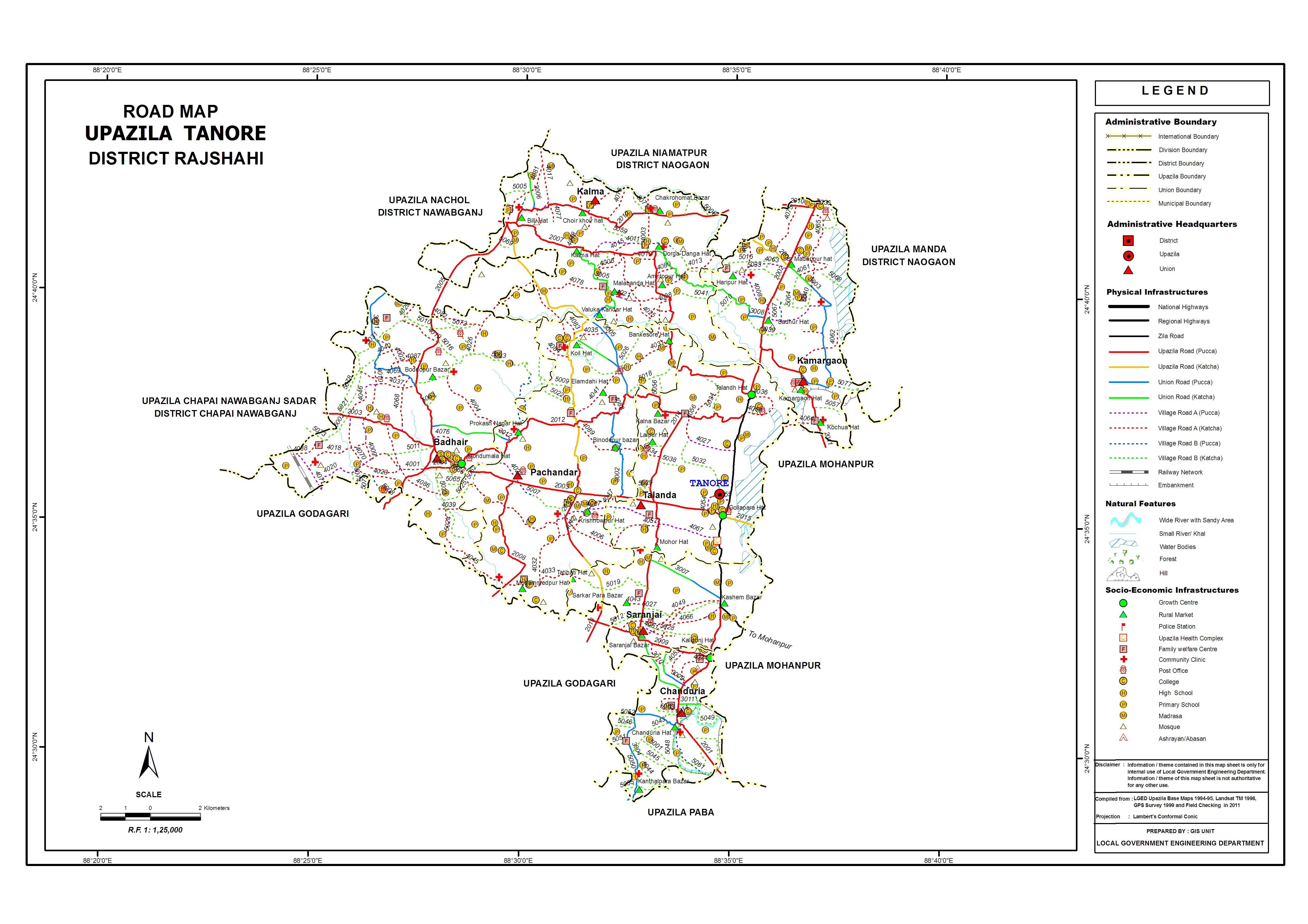 তানোর উপজেলার র‌্যোড ম্যাপ