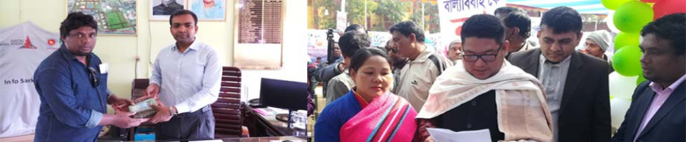 উপজেলা নির্বাহী অফিসার মহোদয়ের নিকট হতে উপজেলা সমন্বয়কারী ভিক্ষুক পূর্নবাসিত করার লক্ষ্যে সঞ্চয় বাবদ নগদ অর্থ গ্রহন করছেন।