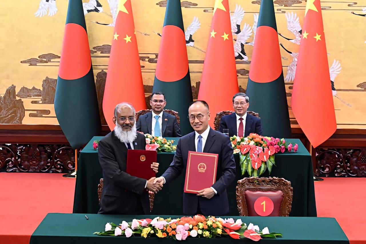 Bangladesh and China signed 13 Memoranda of Understanding (MoUs) following the bilateral meeting between Hon'ble Prime Minister Mr. Tarique Rahman and H.E. Li Qiang, Premier of the State Council of China. Great Hall of the People, Beijing 25 June 2026