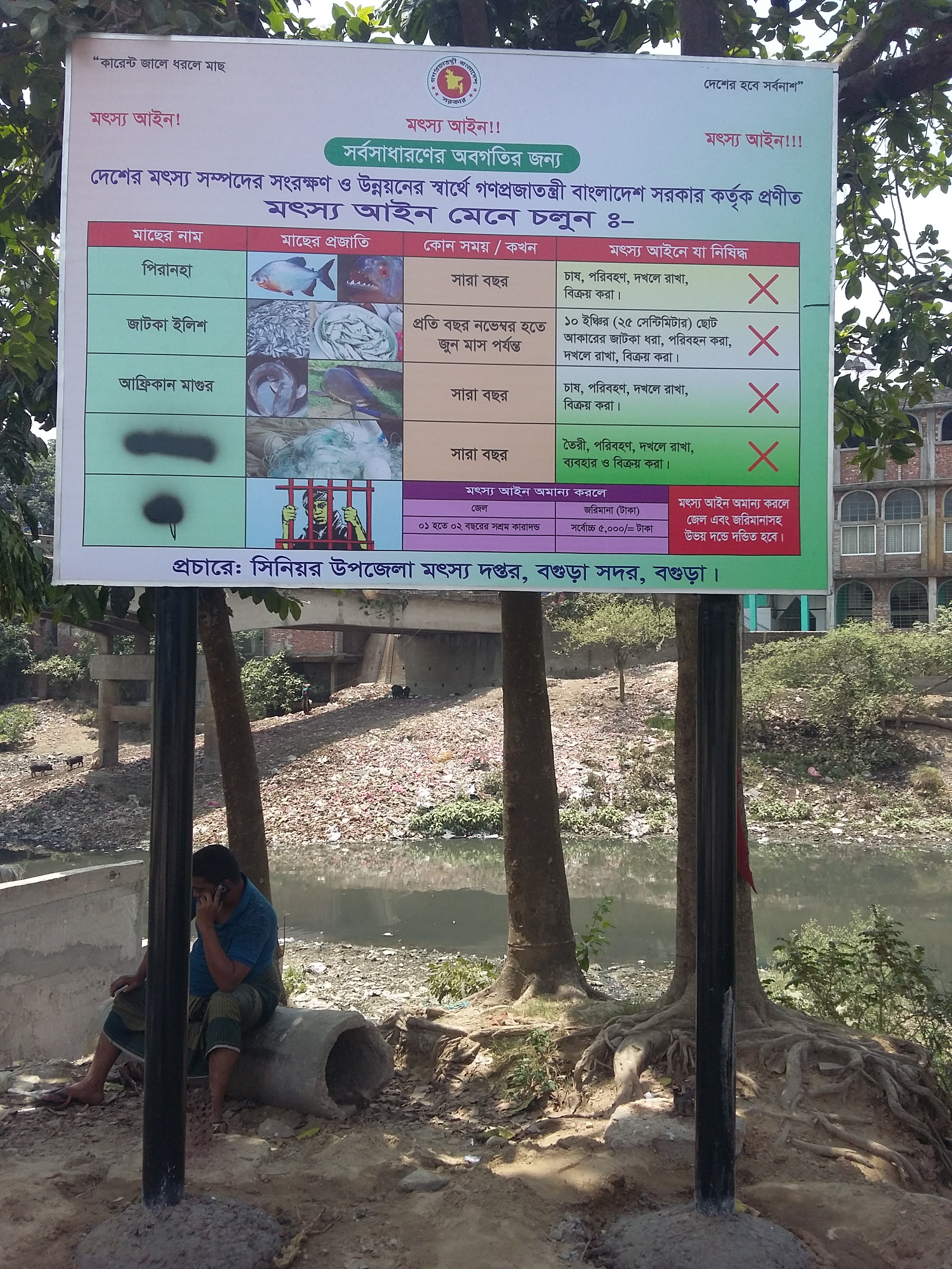 চাষী বাজারে স্থাপিত মৎস্য আইন প্রচারণার বিলবোর্ড