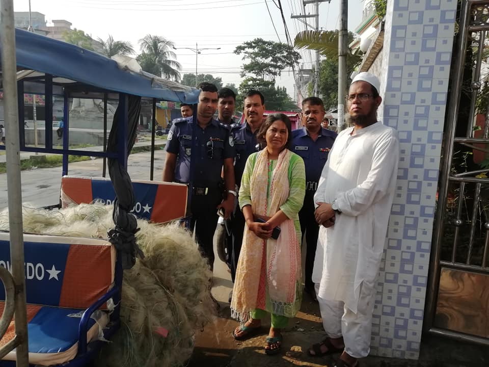 মা ইলিশ সংরক্ষণ অভিযানে মেঘনা হতে জব্দকৃত কারেন্ট জাল