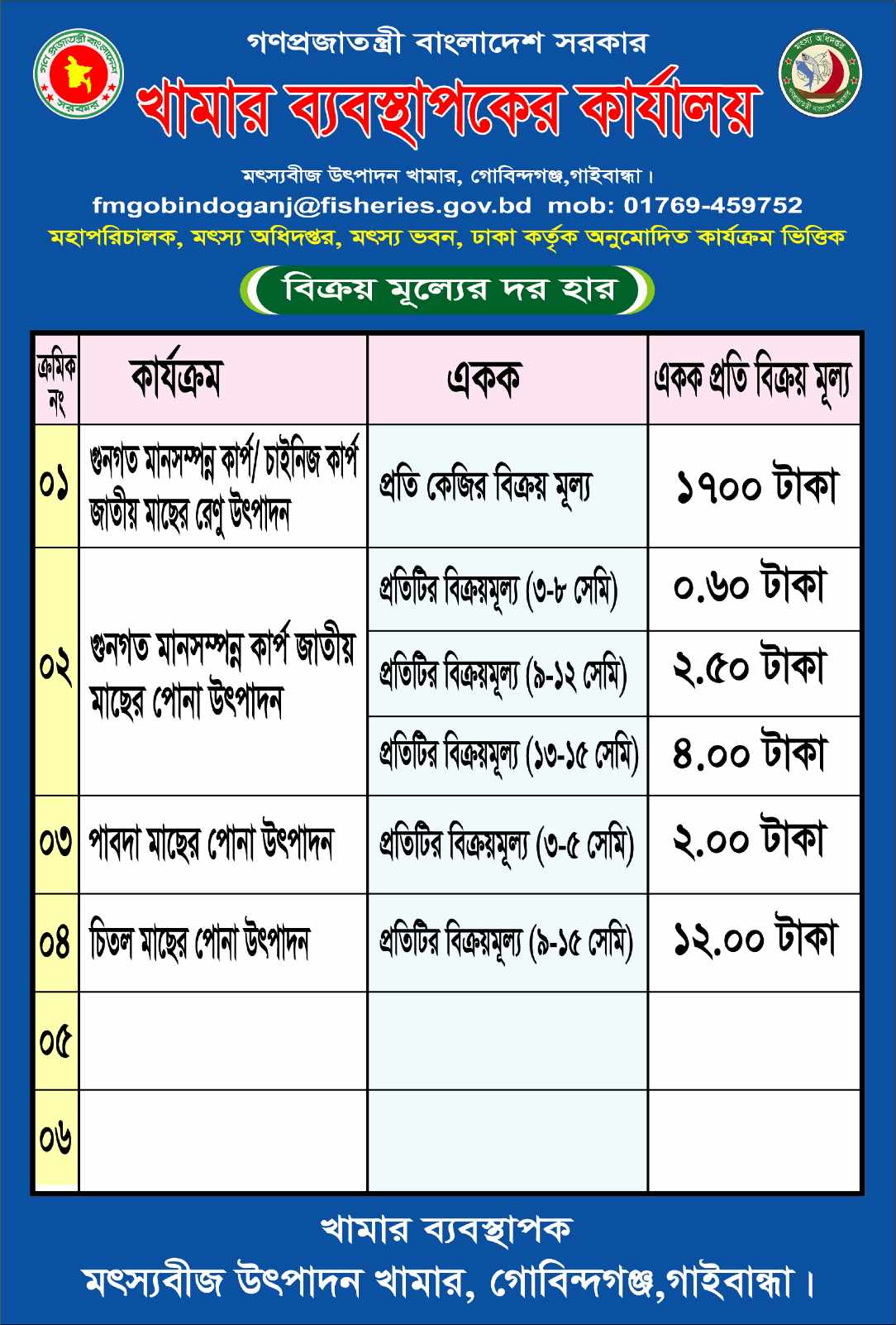 মৎস্যবীজ উৎপাদন খামার, গোবিন্দগঞ্জ এর দরহার ব্যানার