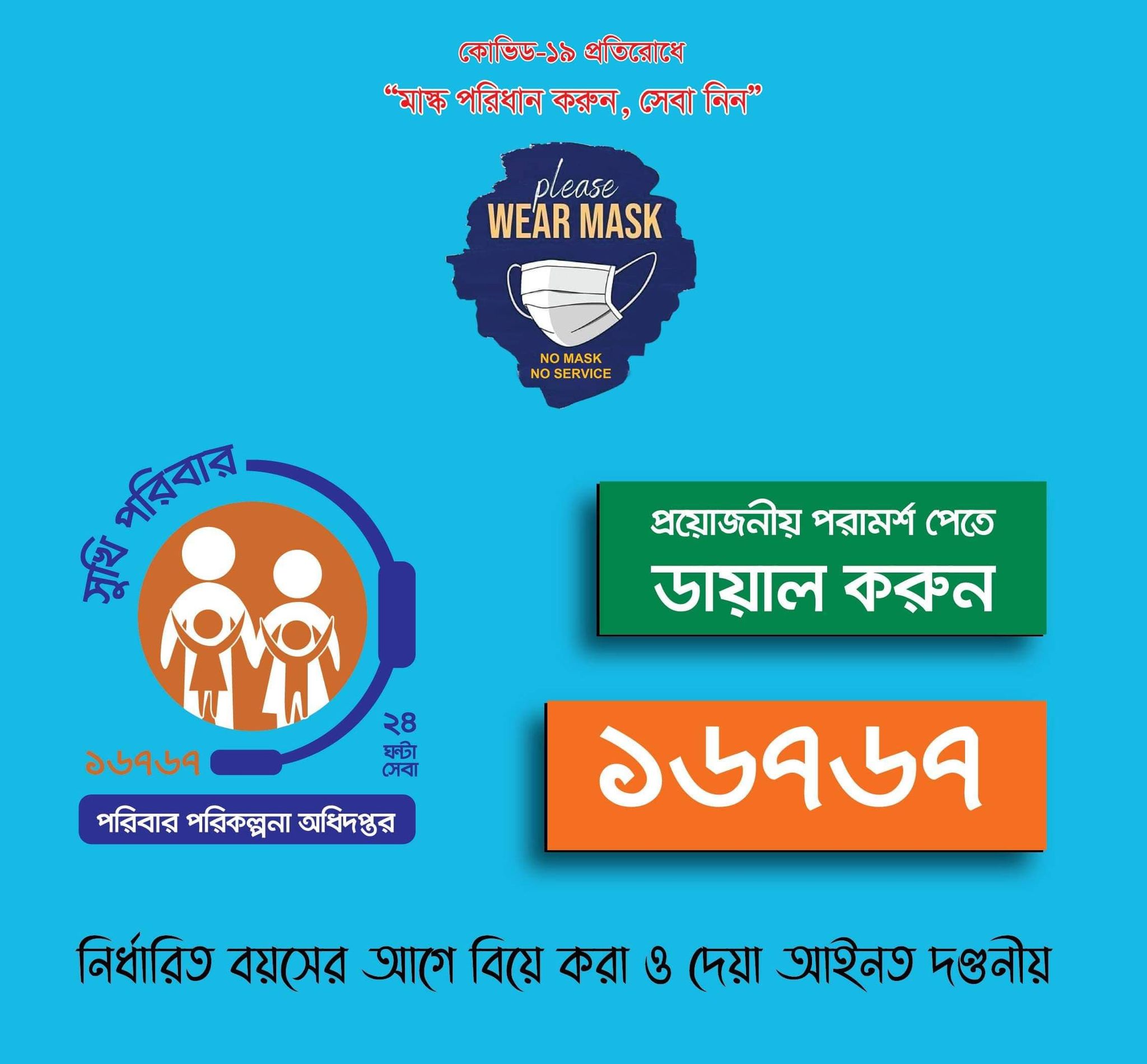 আগামী ৬-৮ ডিসেম্বর পরিবার কল্যাণ ও প্রচার সপ্তাহ ২০২০ উদযাপন। ’’প্রতিপাদ্যঃ করোনাকালে অনাকাংখিত গর্ভধারণ রোধ করি, স্বাস্থ্য বিধি মেনে পরিবার পরিকল্পনা সেবা গ্রহণ করি।”