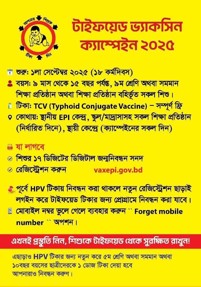 টাইফয়েড ভ্যাকসিন ক্যাম্পেইন ২০২৫