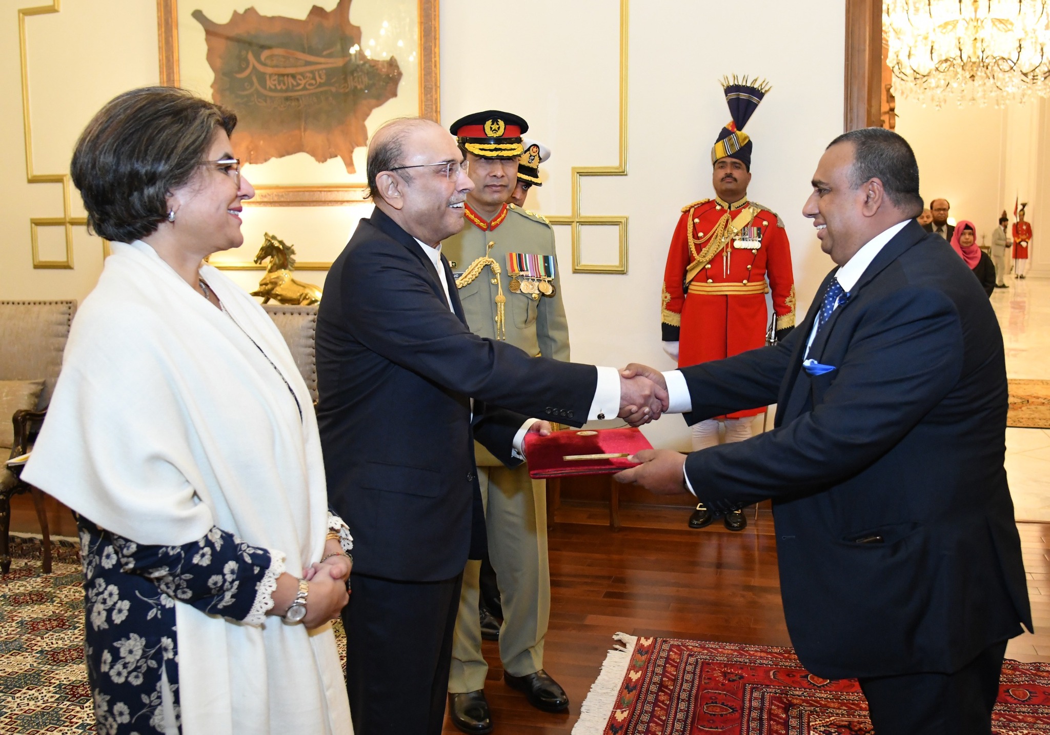 H.E. Mr. Md. Iqbal Hussain Khan, presented his Letters of Credence to H.E. Mr. Asif Ali Zardari, Hon'ble President of the Islamic Republic of Pakistan on 24 December 2024, accrediting him as the High Commissioner of the People's Republic of Bangladesh
