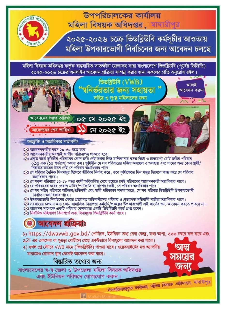 মহিলা বিষয়ক অধিদপ্তরের ১(এক) টি সেবা (মাঠ পর্যায়ে চলমান)