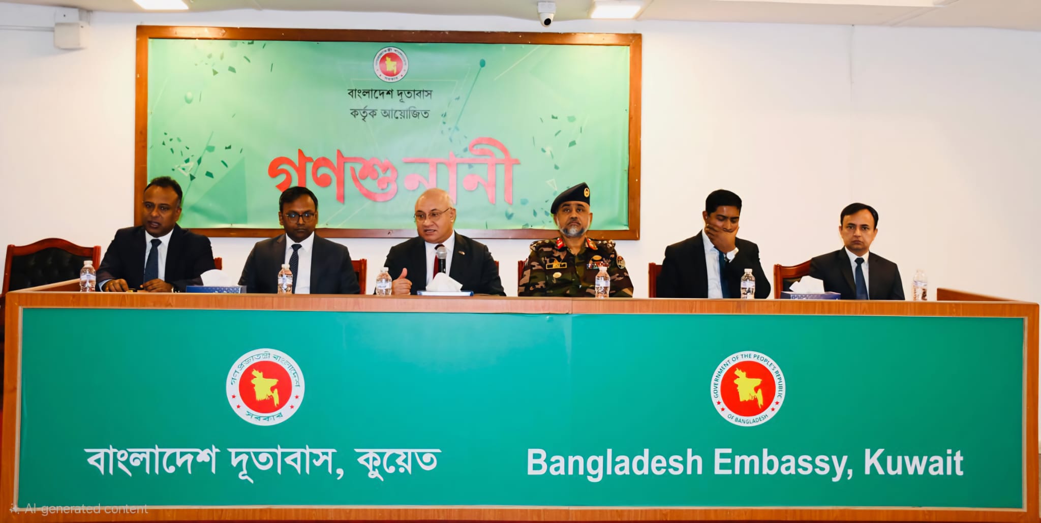 বাংলাদেশ দূতাবাস, কুয়েত কর্তৃক কুয়েতে বসবাসরত প্রবাসী বাংলাদেশীদের বিভিন্ন সমস্যা জানা ও তা সমাধানের প্রয়োজনীয় পদক্ষেপ গ্রহণের লক্ষ্যে আগস্ট ২০২৬ এর গণশুনানি ০৯ আগস্ট ২০২৬, রবিবার, দুপুর ১২:৩০ ঘটিকায় দূতাবাসের হলরুমে অনুষ্ঠিত হয়।