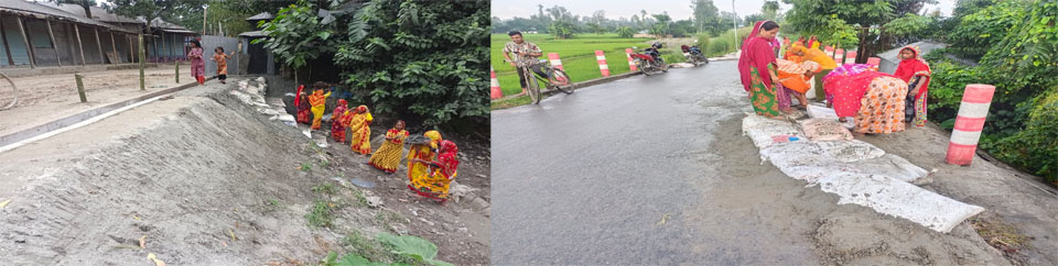 মহিলা কর্মী দ্বারা রাস্তা রক্ষণাবেক্ষণ কাজ