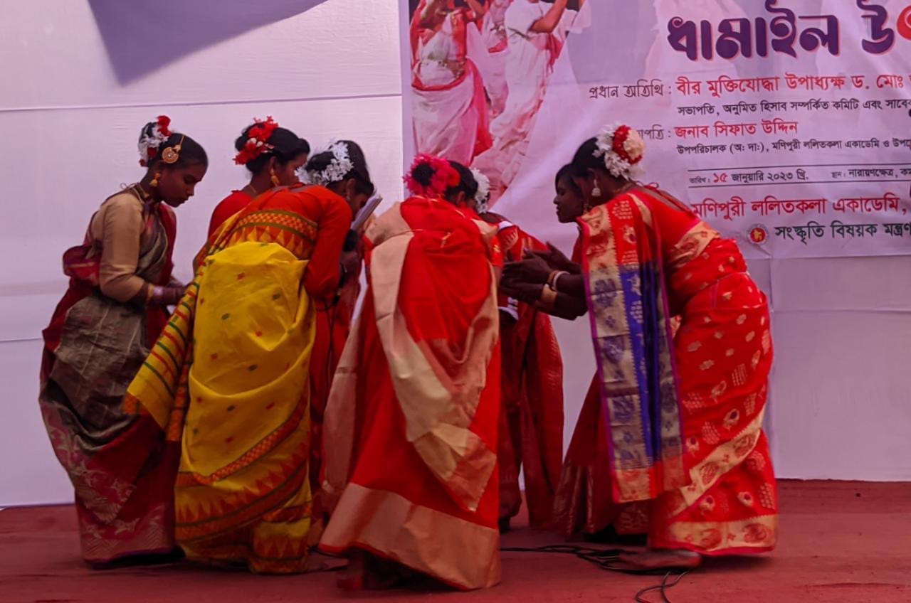 পৌষ সংক্রান্ত্রী ও নবান্ন উৎসব উপলক্ষে সাংস্কৃতিক কর্মসুচি ২০২২ -২০২৩ ইং। শব্দকর সম্প্রদায়ের ঐতিহ্যবাহী ধামাইল উৎসব। আয়োজনে - মনিপুরী ললিতকলা একাডেমি কমলগঞ্জ , মৌলভীবাজার। স্থান : নারায়নক্ষেত্র, মুন্সীবাজার ইউপি, কমলগঞ্জ , মৌলভীবাজার।