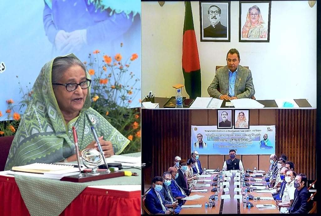 মার্চ ১৫,২০২১ খ্রিঃ তারিখে বাংলাদেশ ইনফ্রাস্ট্রাকচার ডেভেলপমেন্ট ফান্ড এর উদ্বোধন ও পায়রা বন্দরের রাবনাবাদ চ্যানেলের ড্রেজিং কর্মসূচির ত্রিপক্ষীয় চুক্তি স্বাক্ষর অনুষ্ঠান।