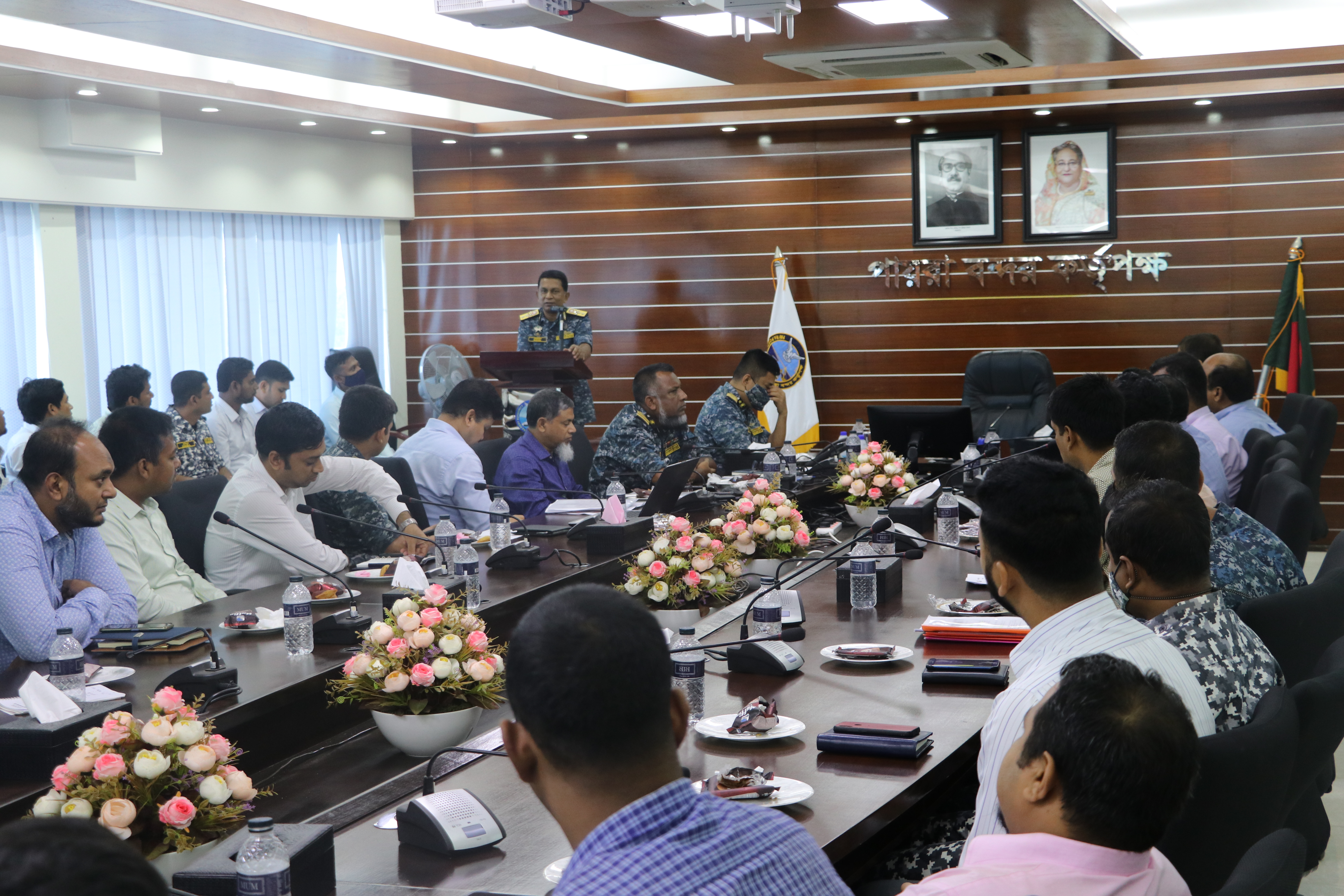 বিদায় অনুষ্ঠানে বক্তব্য প্রদান করেন চেয়ারম্যান, রিয়ার এডমিরাল মোহাম্মদ সোহায়েল, (ট্যাজ), এনইউপি, পিপিএম, পিএসসি, বিএন