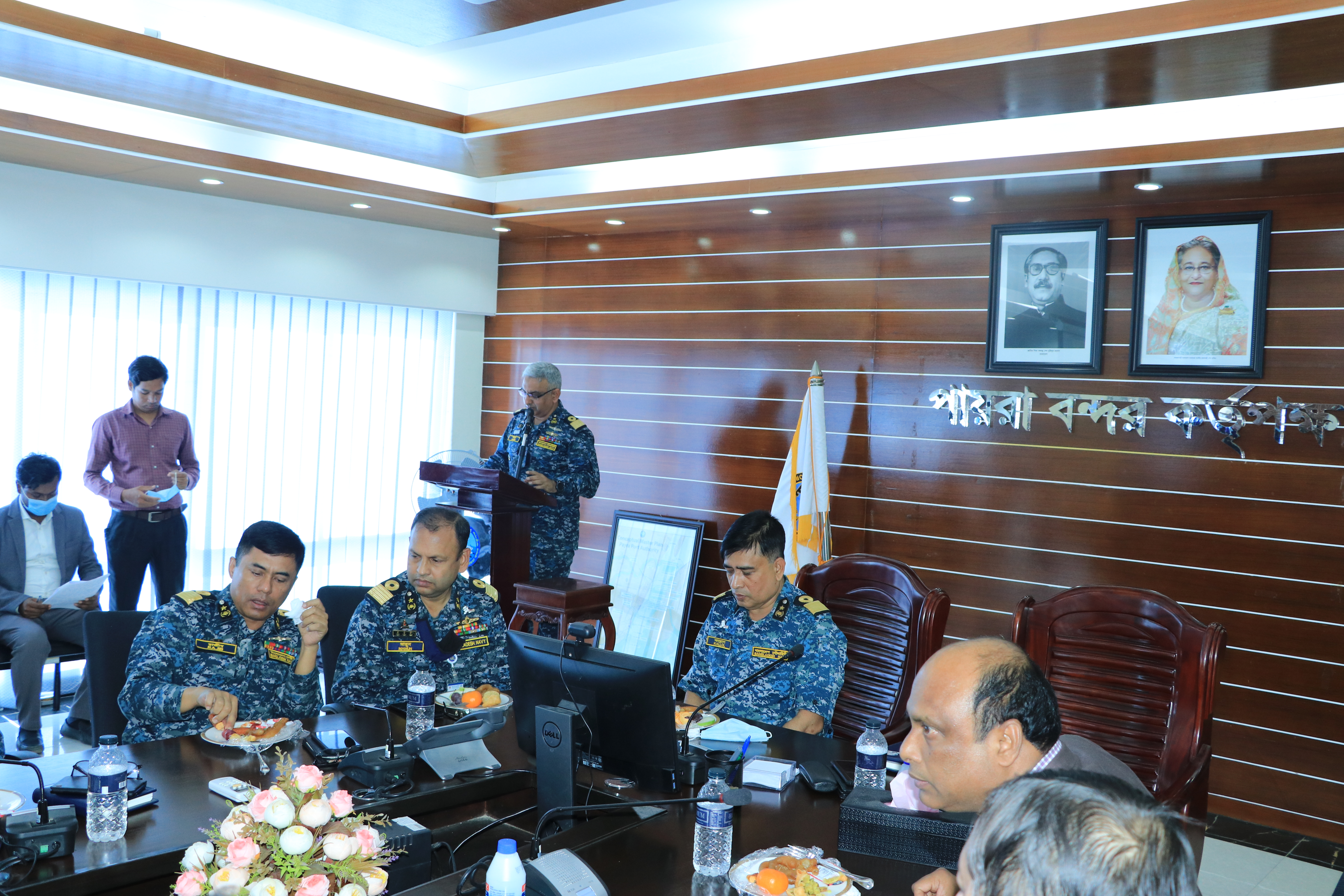 বিদায় অনুষ্ঠানে বক্তব্য প্রদান করেন নবনিযুক্ত চেয়ারম্যান, কমডোর আব্দুল্লাহ আল মামুন চৌধুরী, (এন), বিএসপি, এনডিসি, পিএসসি, বিএন।