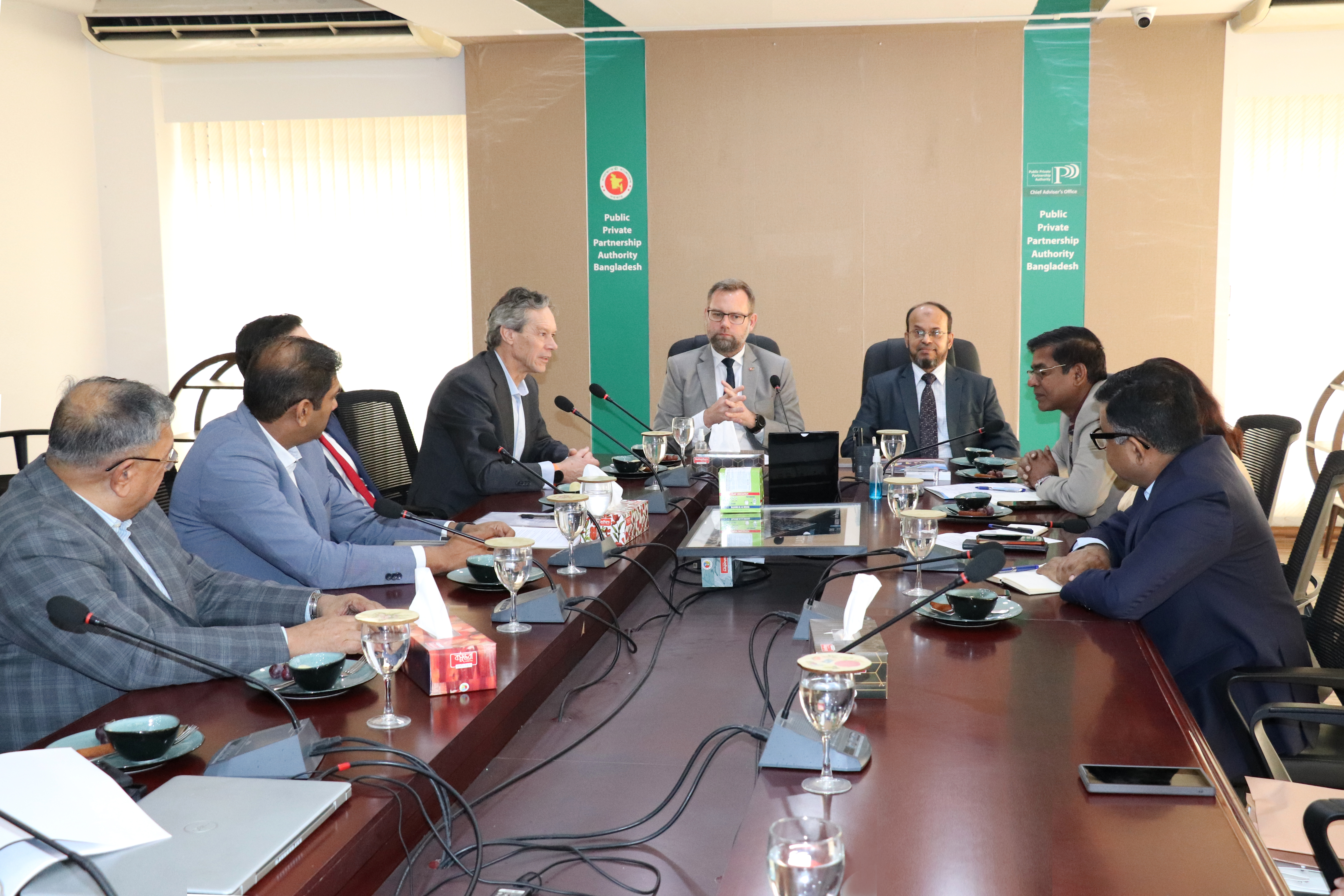 Ambassador of Denmark H.E. Mr.Christian Brix Moller (Chris), Principal- Investment- Mr.Pieter Bas Bredius from APM Terminals & Mr. Nikhil D’Lima - Country Manager from MAERSK with respective team members paid a courtesy visit to the Chief Executive Officer (Secretary) of PPP Authority of Bangladesh Mr. Muhammad Rafiqul Islam on 04/02/2025 to share updates regarding the on-going G2G projects within the countries under PPP modality.