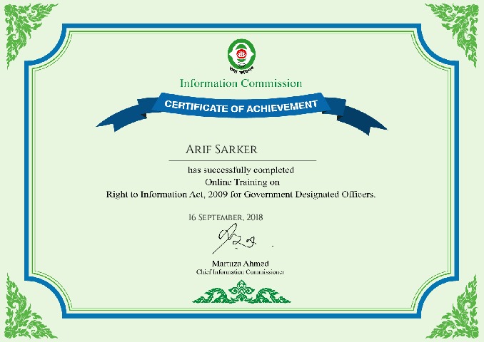 Certificate on Right to Information Act,2009