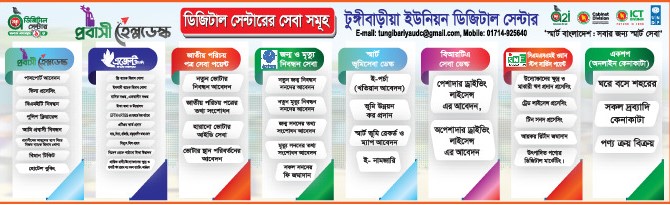 টুংগীবাড়িয়া ইউনিয়ন ডিজিটাল সেন্টারের সেবা সমুহ